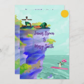 Liefde is Journey Sunrise Penguin Zee Leeuw bruilo Kaart (Voorkant / Achterkant)