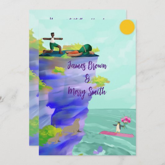 Liefde is Journey Sunrise Penguin Zee Leeuw bruilo Kaart (Voorkant / Achterkant)