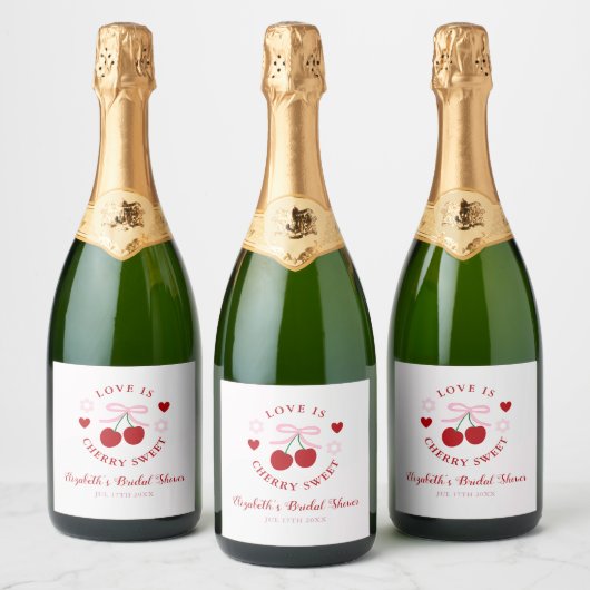 Liefde Is Kers Zoet Bruiloftsfeest Sparkling Wijnetiket (Flessen)