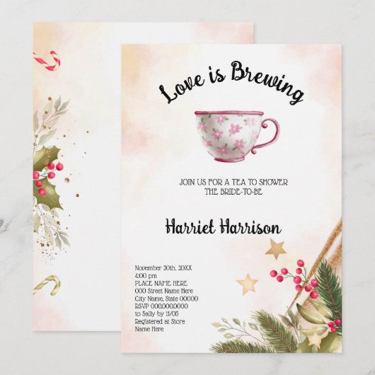 Liefde is kerstthee Vrijgezellenfeest Invita Kaart (Voorkant / Achterkant)