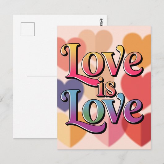 Liefde is kleurrijke harten typografie briefkaart (Voorkant / Achterkant)