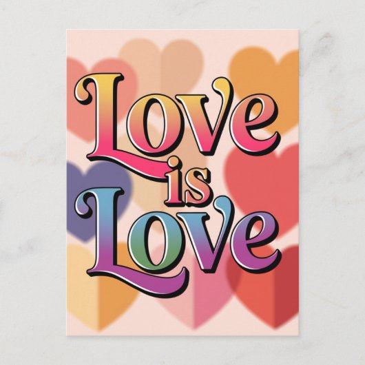 Liefde is kleurrijke harten typografie briefkaart (Voorkant)