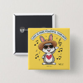 LIEFDE IS KRACHTIGER DAN HAAT KONIJN KNOP VIERKANTE BUTTON 5,1 CM