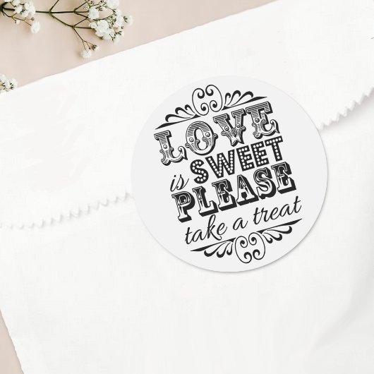 Liefde is lief, alsjeblieft een Treat. Wedding Fav Ronde Sticker