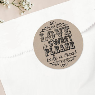 Liefde is lief, alsjeblieft een Treat. Wedding Fav Ronde Sticker