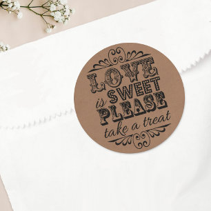 Liefde is lief, alsjeblieft een Treat. Wedding Fav Ronde Sticker