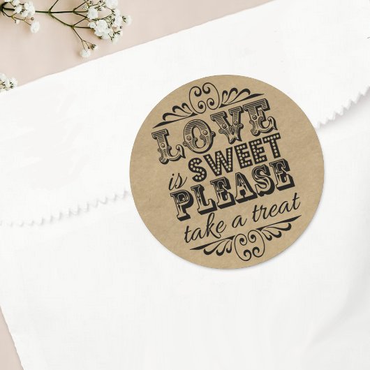 Liefde is lief, alsjeblieft een Treat. Wedding Fav Ronde Sticker