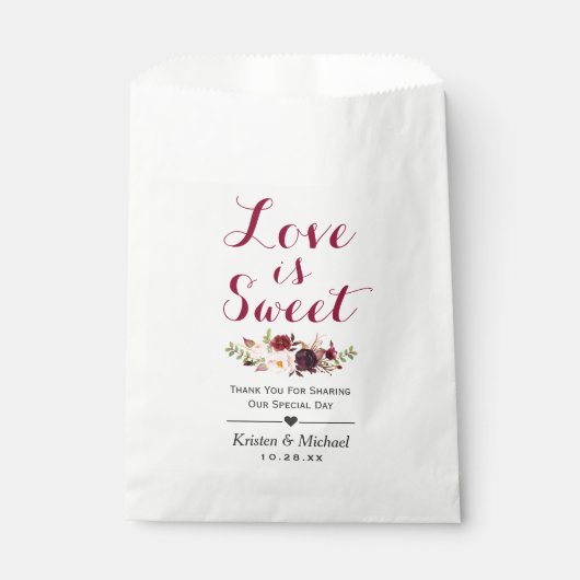 Liefde is Lief Bourgondië Floral bruiloft gunst Bedankzakje (Voorkant)