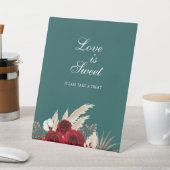 Liefde is Lief Bourgondië Rozen Blauwgroen Trouwte Reclamebord Met Voetstuk (Insitu)