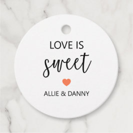 Liefde is lief cadeau Labels, koraal bruiloft Bedankjes Labels