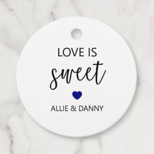 Liefde is lief cadeau Labels, marineblauw bruiloft Bedankjes Labels