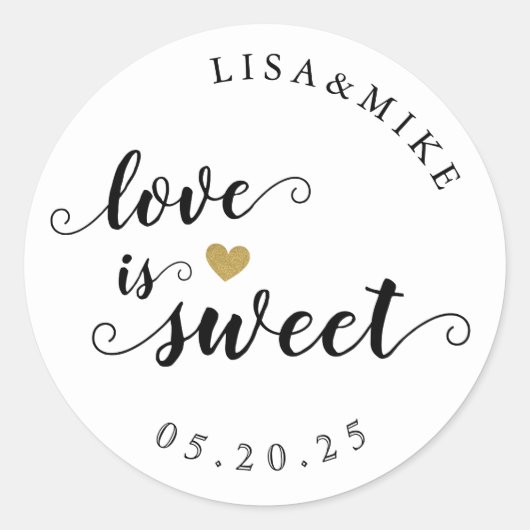 Liefde is Lief Custom Script Wedding Favor Ronde Sticker (Voorkant)