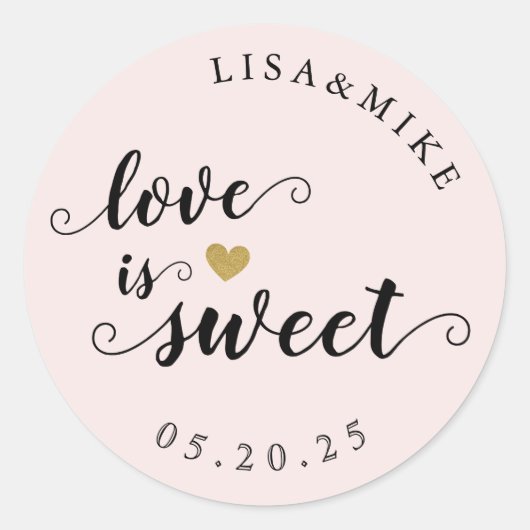 Liefde is Lief Custom Script Wedding Favor Roze Ronde Sticker (Voorkant)
