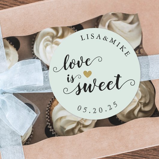 Liefde is Lief Custom Script Wedding Favor Sage Ronde Sticker