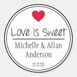 Liefde is lief De nieuwe Mr & Mrs (rood / zwart) Ronde Sticker