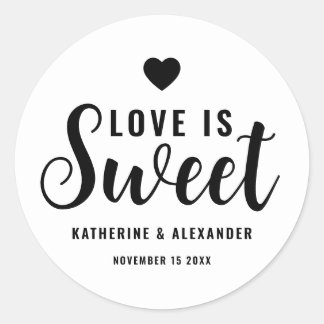 Liefde is lief elegante gepersonaliseerde bruiloft ronde sticker
