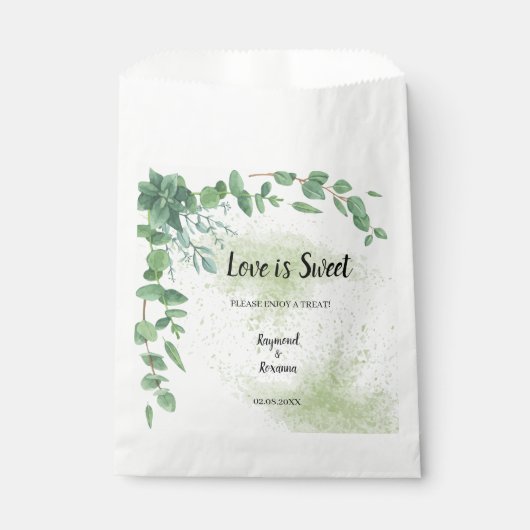 Liefde is Lief Eucalyptus Bruiloft Treat Favor Bag Bedankzakje (Voorkant)