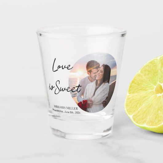 Liefde is lief Foto Favor Shot Glass Shot Glas (Voorkant)