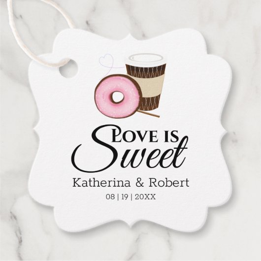 Liefde is lief | Koffie en Donut bruiloft Bedankjes Labels (Voorkant)