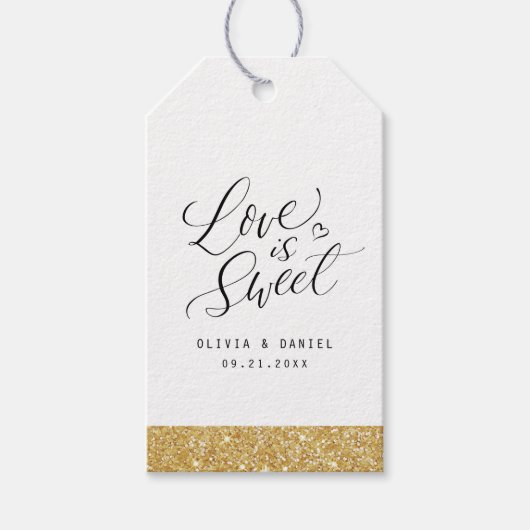 "Liefde is lief" Moderne kalligrafie bruiloft guns Cadeaulabel (Voorkant)