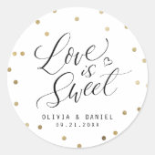 "Liefde is lief" Moderne kalligrafie bruiloft guns Ronde Sticker (Voorkant)