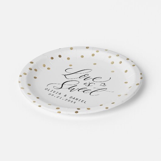 " liefde is lief " , moderne kalligrafie bruiloft papieren bordje (Gekanteld)