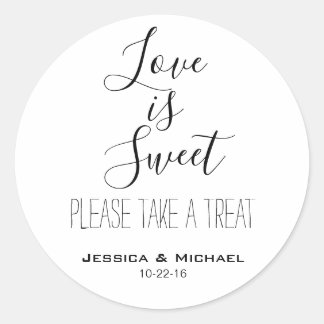 Liefde is lief op maat bruiloft gunst snoep buffet ronde sticker