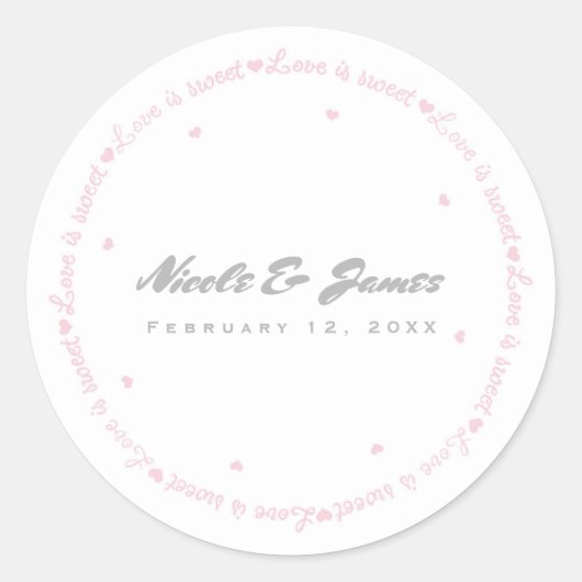 Liefde is Lief Roze & Wit Dank u bruiloft gunst Ronde Sticker (Voorkant)