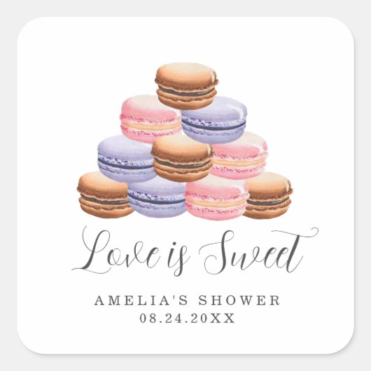 Liefde is lief Vrijgezellenfeest Macaron Vierkante Sticker (Voorkant)