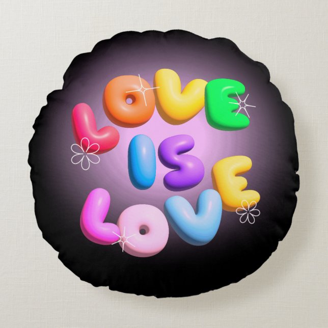 Liefde is Liefde 3D Rainbow Pride Ronde Kussen (Voorkant)