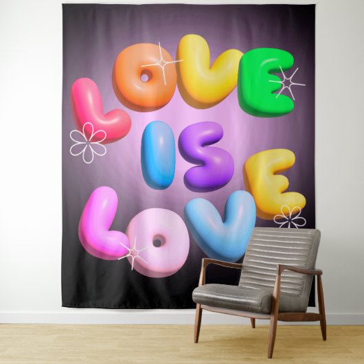 Liefde is Liefde 3D Rainbow Pride Tapestry Wandkleed (In situ)