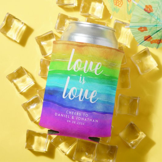 "Liefde is Liefde" Aquarel Pride Regenboog Blikjeskoeler (Insitu Zomer)