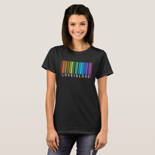 Liefde Is Liefde Barcode Regenboog Vlag LGBT Gay L T-shirt (Voorkant volledig)