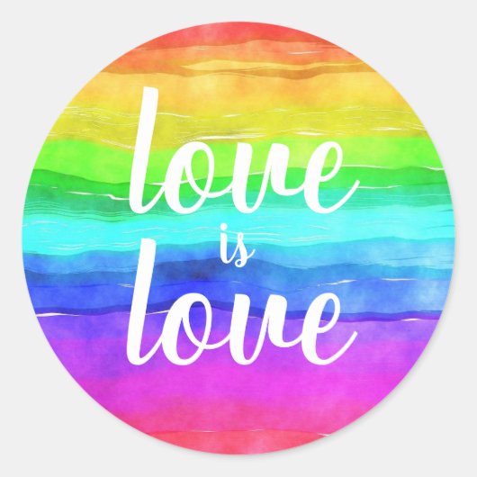 "Liefde is Liefde" Gay Pride Rainbow Ronde Sticker (Voorkant)