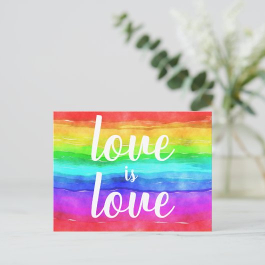Liefde is liefde Gay Pride Rainbow Waterverf Briefkaart (Staand voorkant)