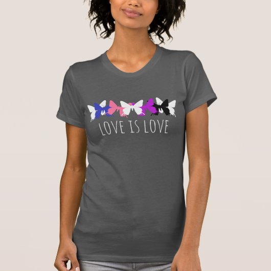 Liefde is liefde genderfluïde vlinder t-shirt (Voorkant)