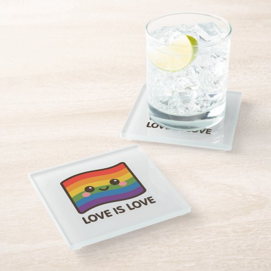 Liefde is liefde - Kawaii Rainbow Design Glazen Onderzetter (Schuin)