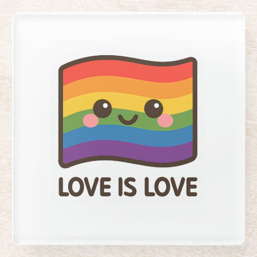 Liefde is liefde - Kawaii Rainbow Design Glazen Onderzetter (Voorkant)
