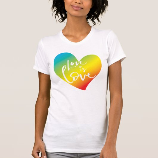 LIEFDE IS LIEFDE LBGT regenboog hart wit beletteri T-shirt (Voorkant)