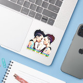 Liefde is Liefde Lesbische Trots Sticker (Laptop met iPhone)