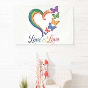 liefde is liefde lgbt vlinder hart regenboog spandoek