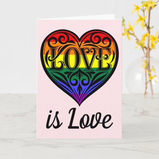 Liefde Is Liefde LGBTQ Rainbow Heart Kaart (Gele Bloem)