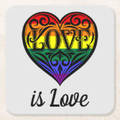Liefde Is Liefde LGBTQ Rainbow Heart Kaart Kartonnen Onderzetters (Voorkant)