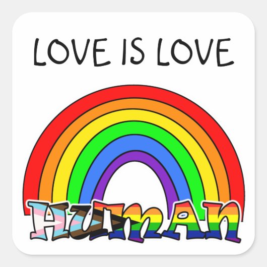 Liefde is liefde, mens, regenboog vierkante sticker (Voorkant)