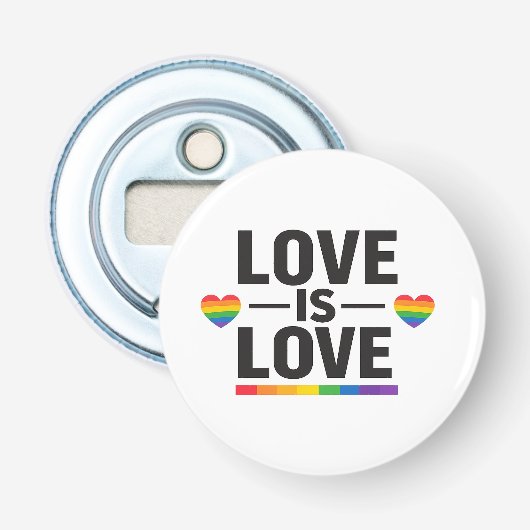 Liefde Is Liefde – Minimaal Regenboog Hart Pride D Button Flesopener (Voorkant)