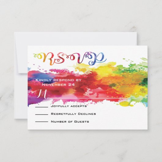 Liefde is liefde Rainbow Splatter RSVP Kaartje (Voorkant)