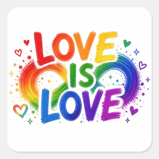 Liefde is Liefde Regenboog Hart Vierkante Sticker (Voorkant)