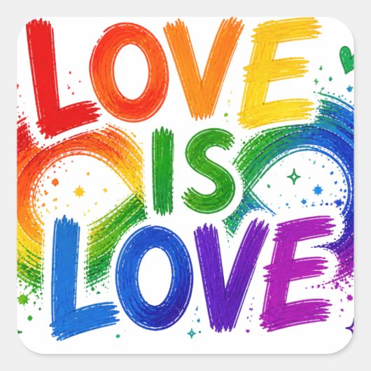 Liefde Is Liefde Regenboog Hart Vierkante Sticker (Voorkant)