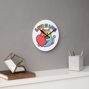 Liefde Is Liefde Regenboog Kat Geschenk, Schattig  Ronde Klok