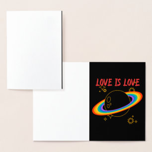 Liefde is liefde. Regenboog planeet. LGBTQ+ trots Folie Kaarten